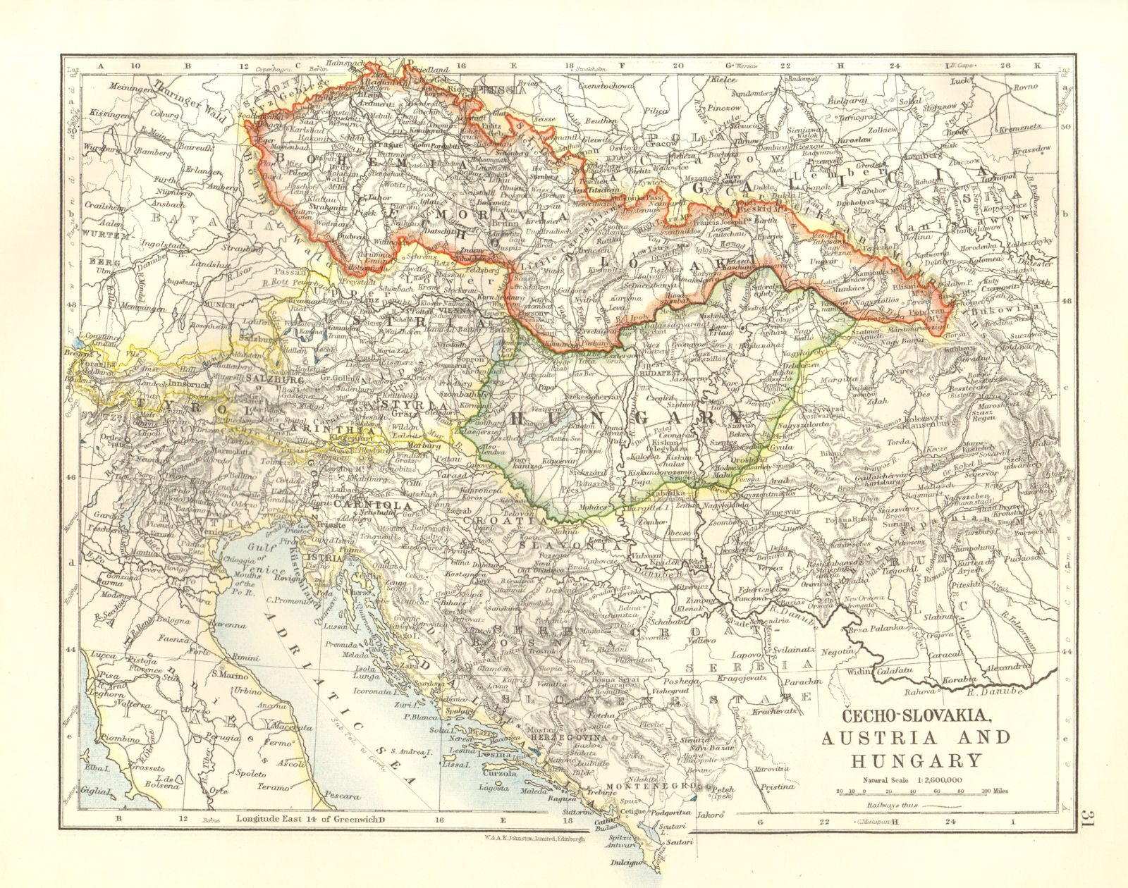 AUSTRIA HUNGARY & CZECHOSLOVAKIA inc Carpathian Ruthenia post WW1 1920 old map